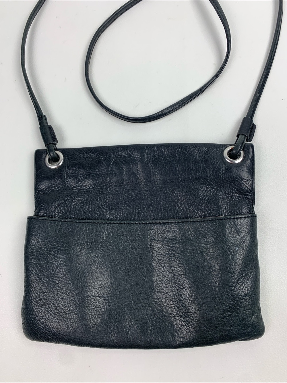 Margot Classic Black Leather Crossbody Bag Minimalist Shoulder Bag Pockets Zip